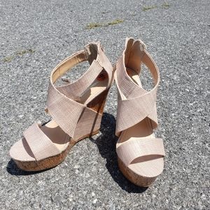 BCBG Platform Wedge Cork Heel Blush Pink Heels 9.5